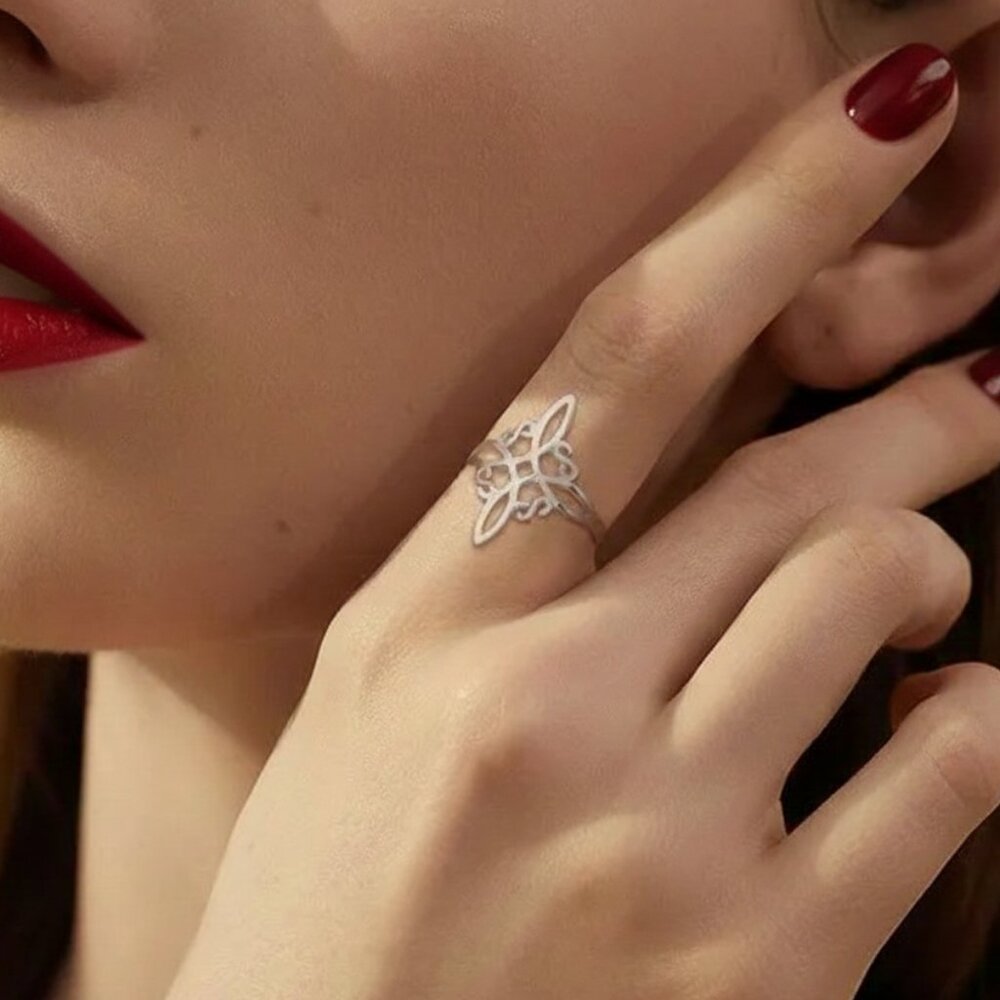 Silver Stainless Steel Witch Celtic Viking Cross Knot Adjustable Open Ring NWOT - Picture 4 of 8